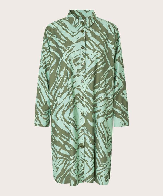 Bedrucktes Hemdkleid mit Eingrifftaschen, D. Lichen Green