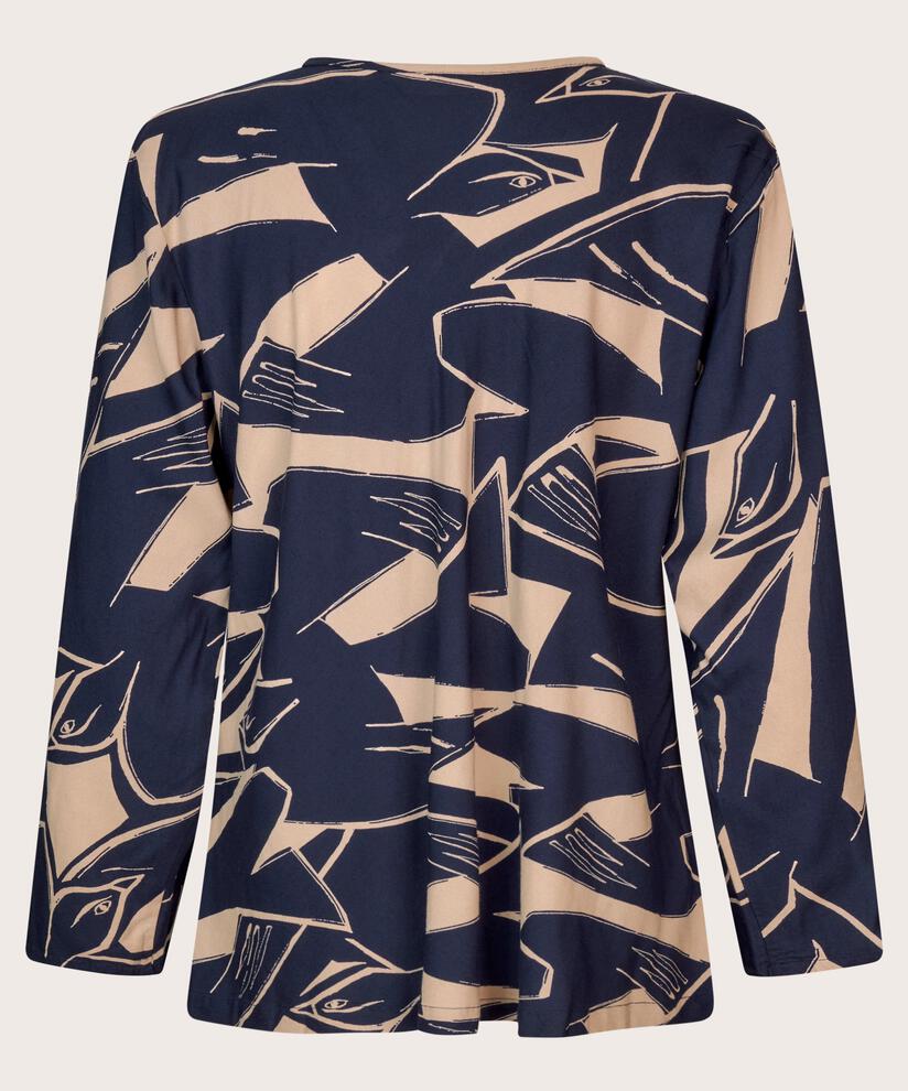 Viskosebluse mit V-Ausschnitt und langen Ärmeln, Navy Blazer