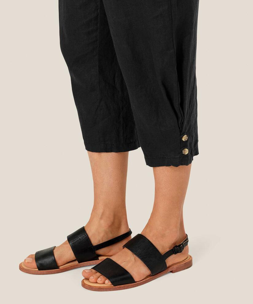 Leinenhose mit breitem, gesmoktem Gummizug hinten, Black