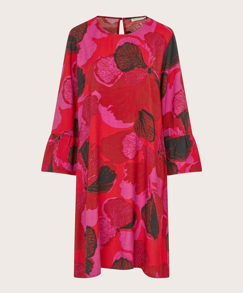 Bedrucktes Viskosekleid mit Rundhalsausschnitt, Haute Red