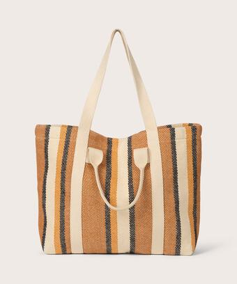 gestreifter Baumwoll-Shopper mit Knopfverschluss, Cashew