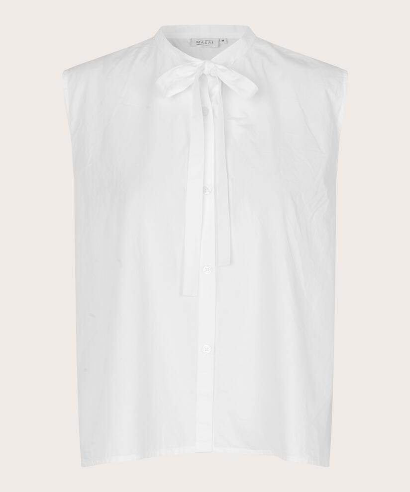 ärmelloses Baumwollhemd mit Bindebändern, White