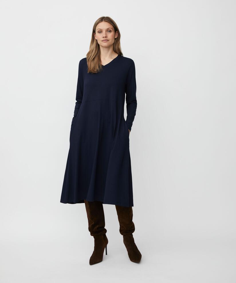 Jerseykleid Mit Langen Ärmeln Und Eingrifftaschen, Navy