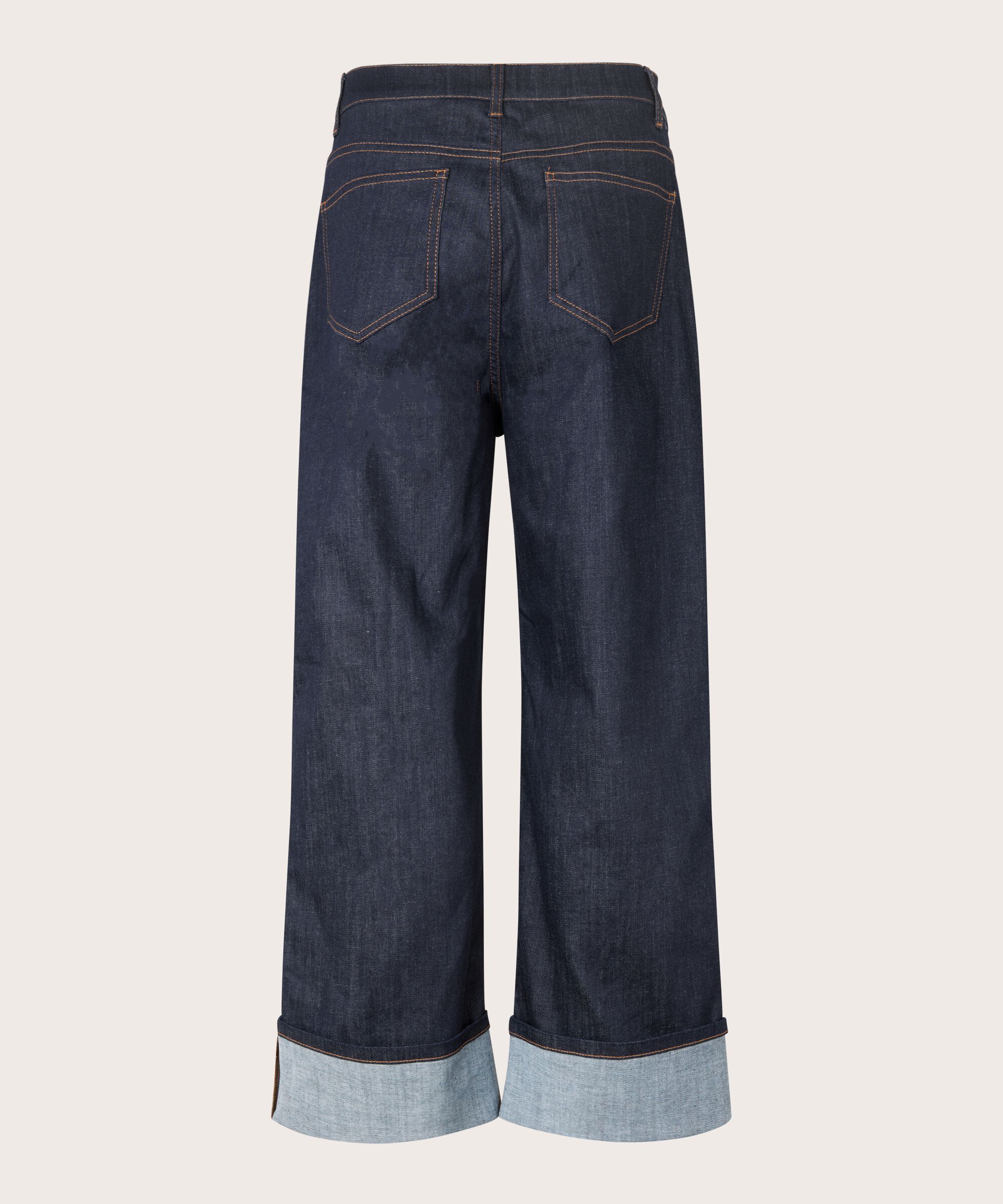 Jeans mit Stretch und Umschlag, Dark Denim