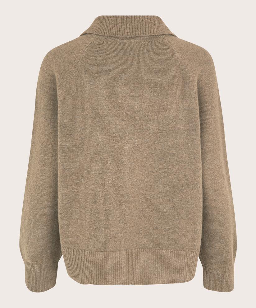 Strickpullover mit Kragen und Knöpfen, Mink melange