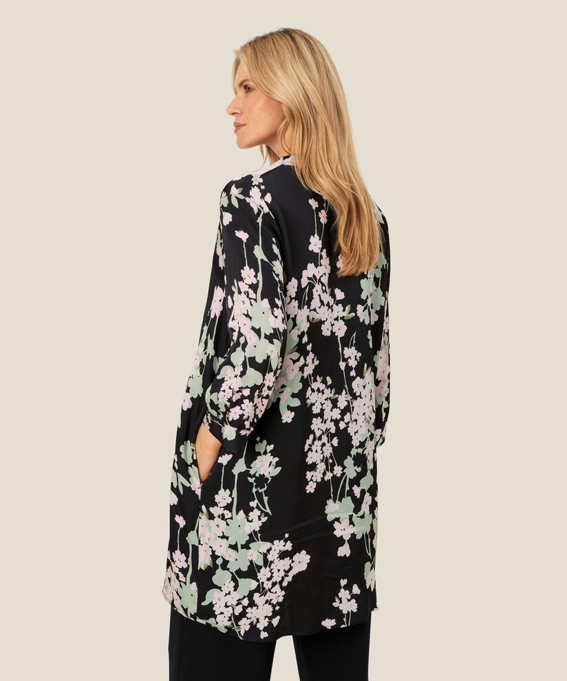 Geblümte Viskose-Tunika mit V-Ausschnitt, Pink Lady