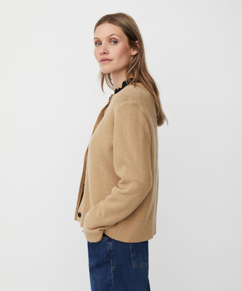 Wollcardigan mit Kontrastknöpfen, Travertine