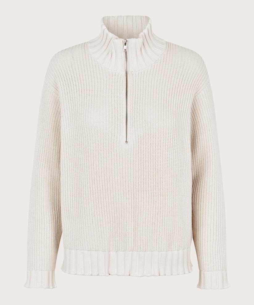 Strickpullover mit Reißverschluss am Hals und Rippdetails, Whitecap