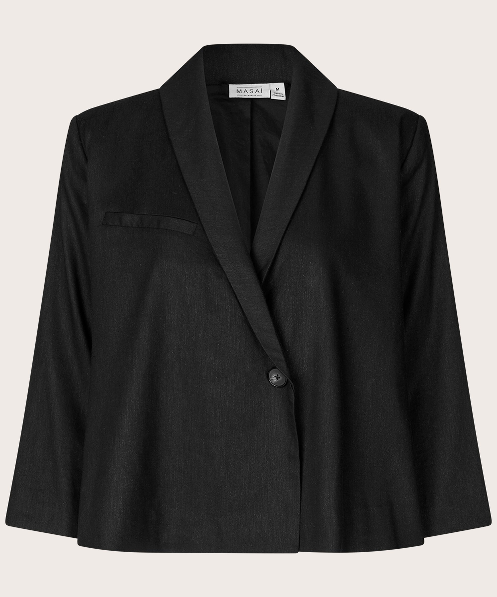 Blazer aus Leinenmischung mit Ein-Knopf-Verschluss, Black