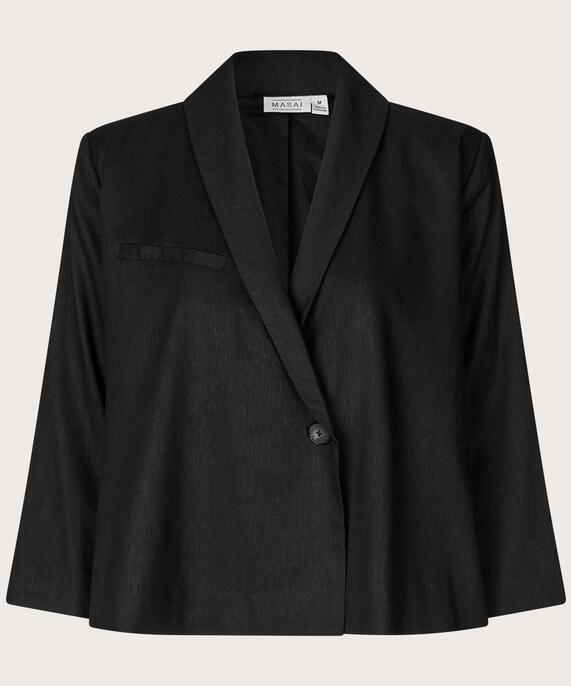 Blazer aus Leinenmischung mit Ein-Knopf-Verschluss, Black