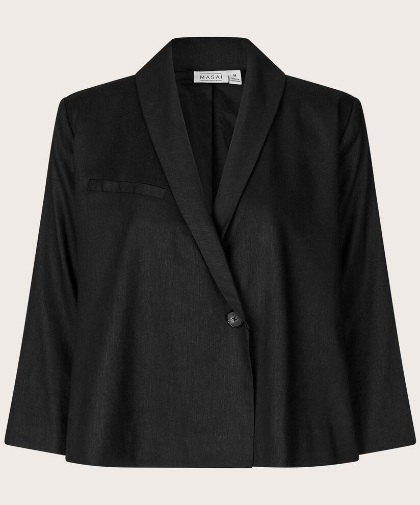Blazer aus Leinenmischung mit Ein-Knopf-Verschluss, Black