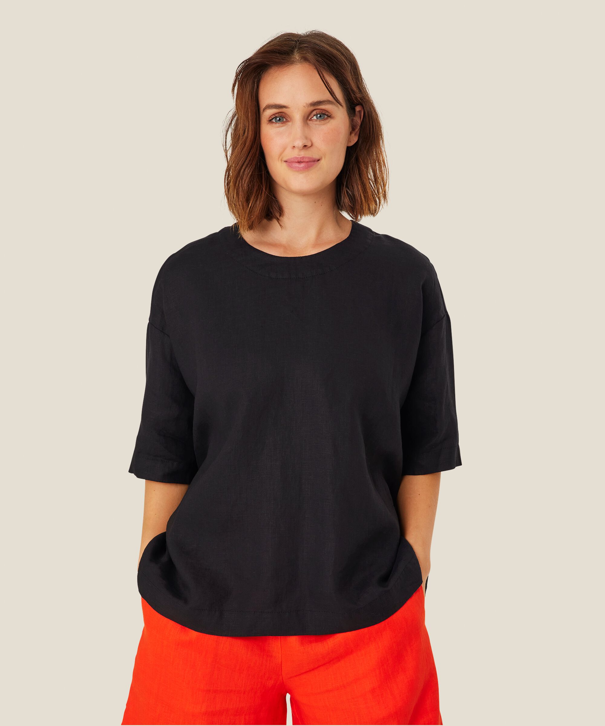 Viskosebluse Mit 1/2 Ärmeln, Black