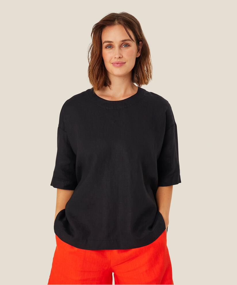 Viskosebluse Mit 1/2 Ärmeln, Black