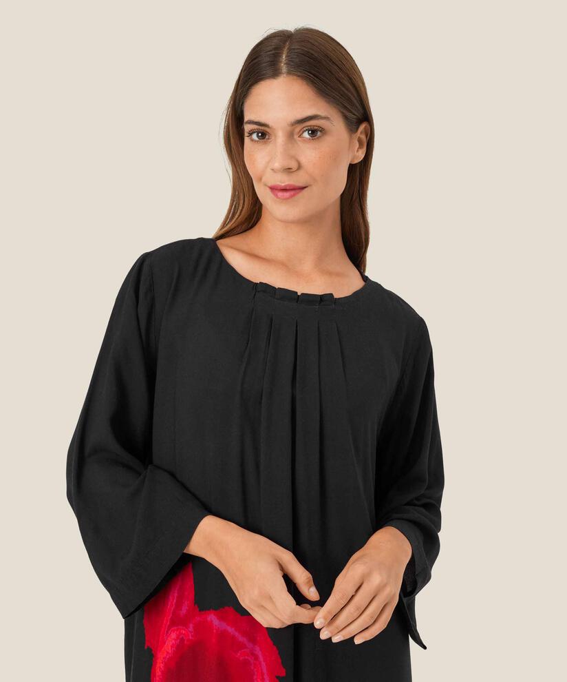 Viskosekleid mit handgemaltem Blumenmotiv, Haute Red