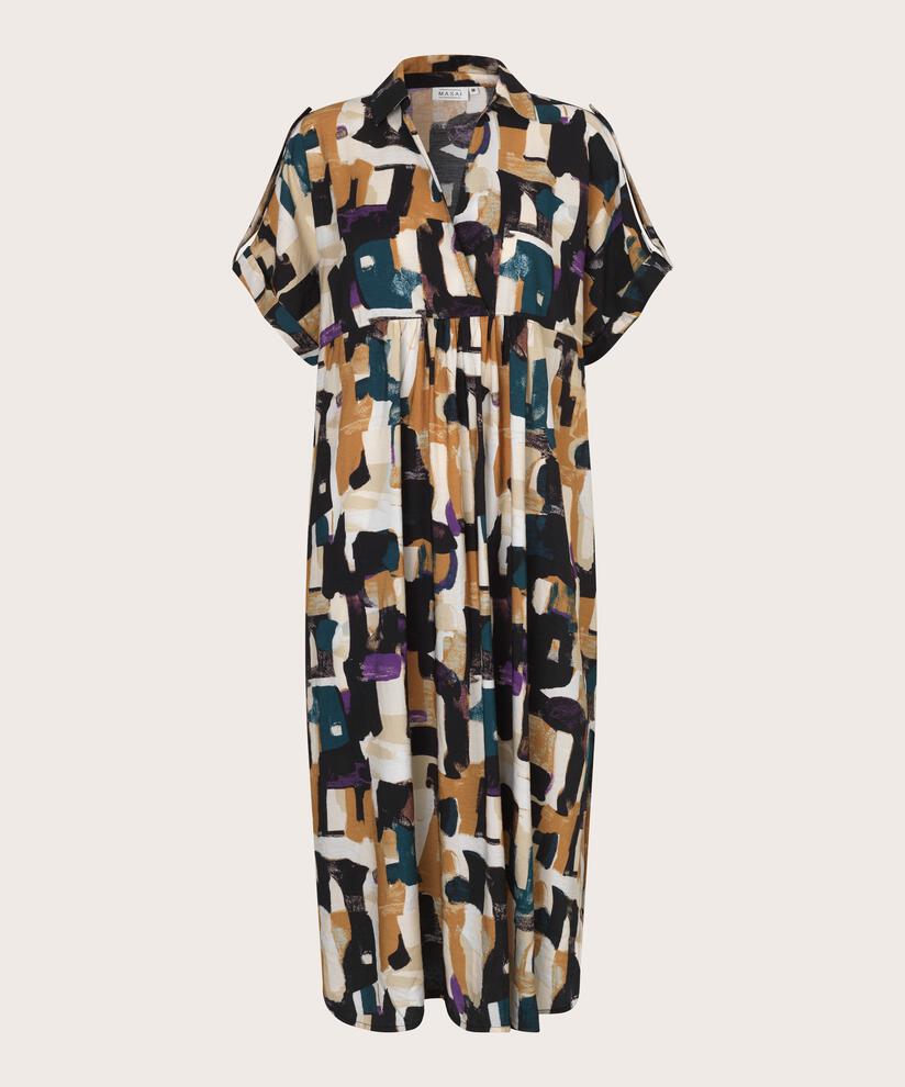 Bedrucktes Viskosekleid mit hohem Seitenschlitz, Dijon