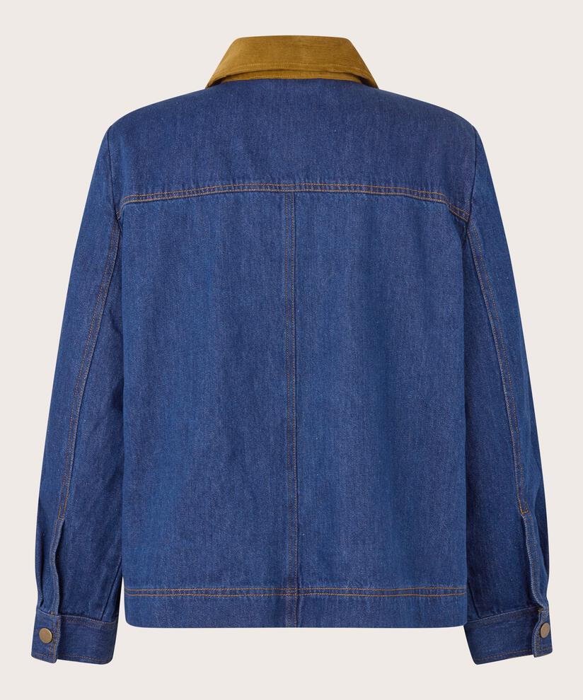 Jeansjacke mit Samtkragen und Fronttaschen, Dark Denim