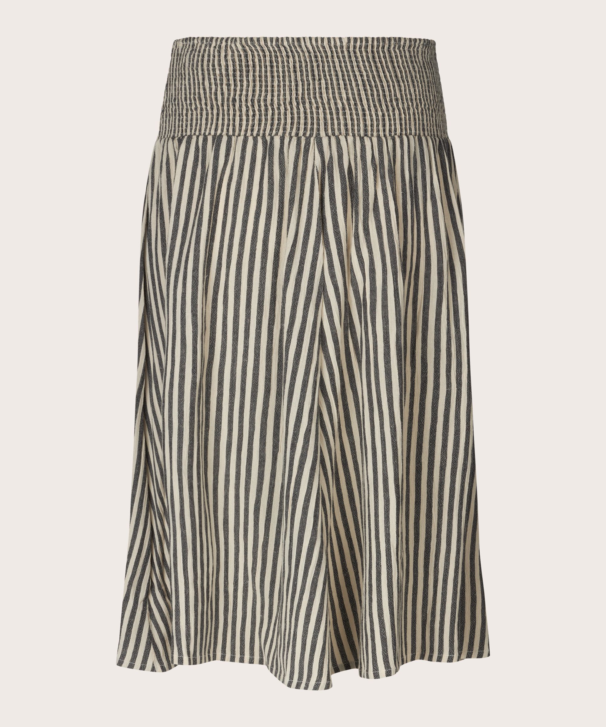 Gestreifter Rock aus Baumwollmischung mit gesmokter Taille, Black