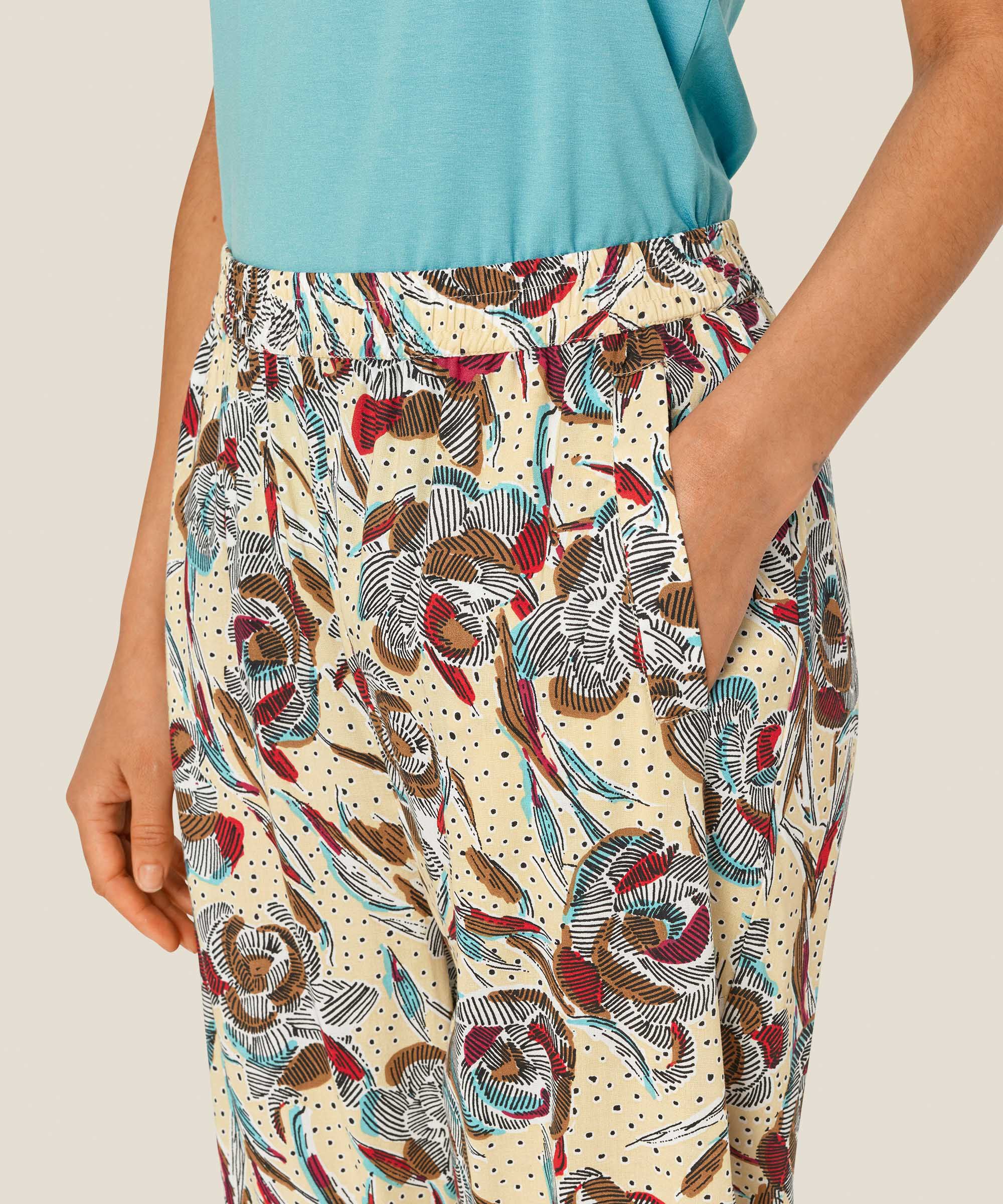 bedruckte Viskosehose mit elastischem Bund und Eingrifftaschen, Soybean