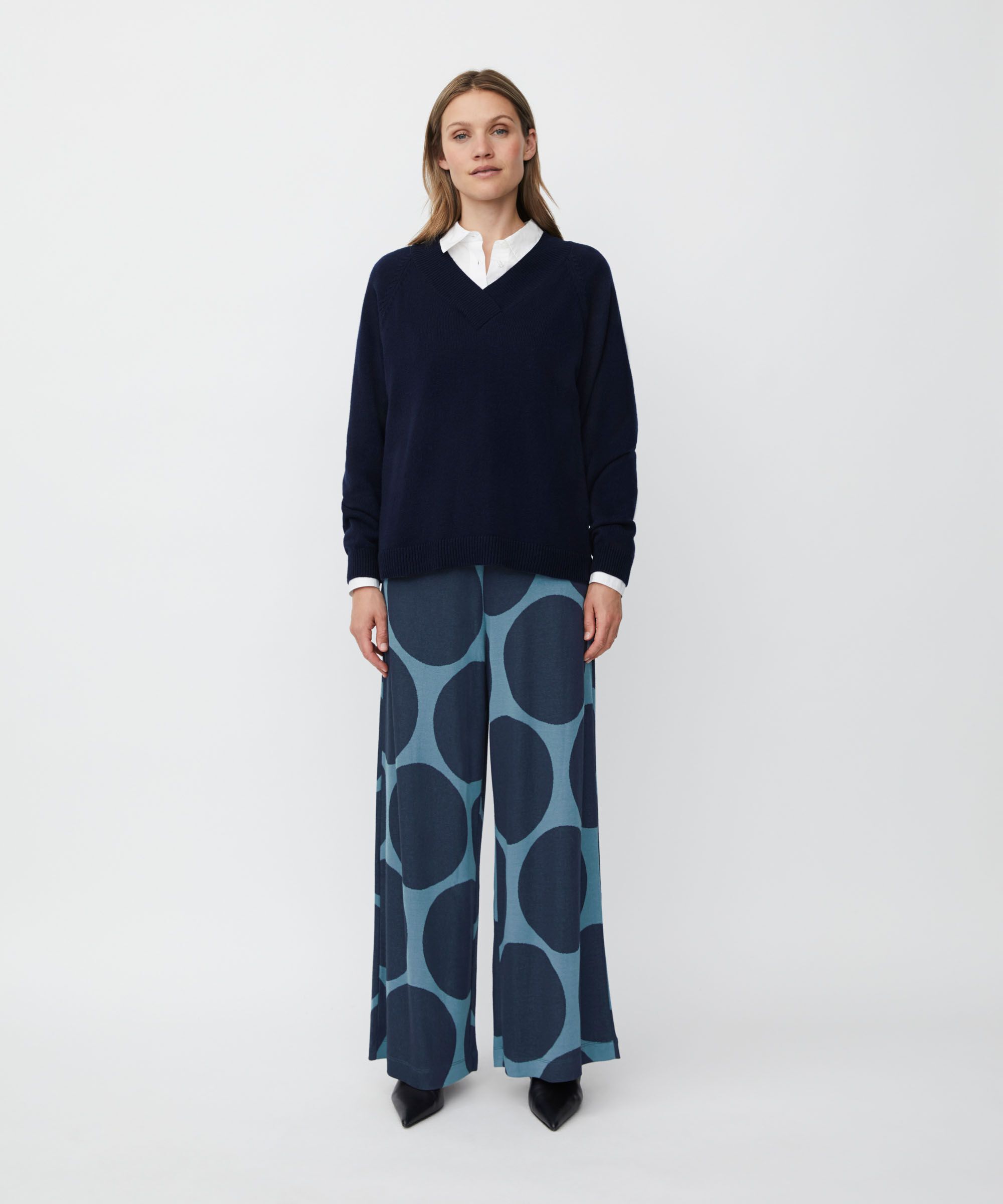 Pullover aus Wollmischung mit tiefem V-Ausschnitt, Navy Blazer