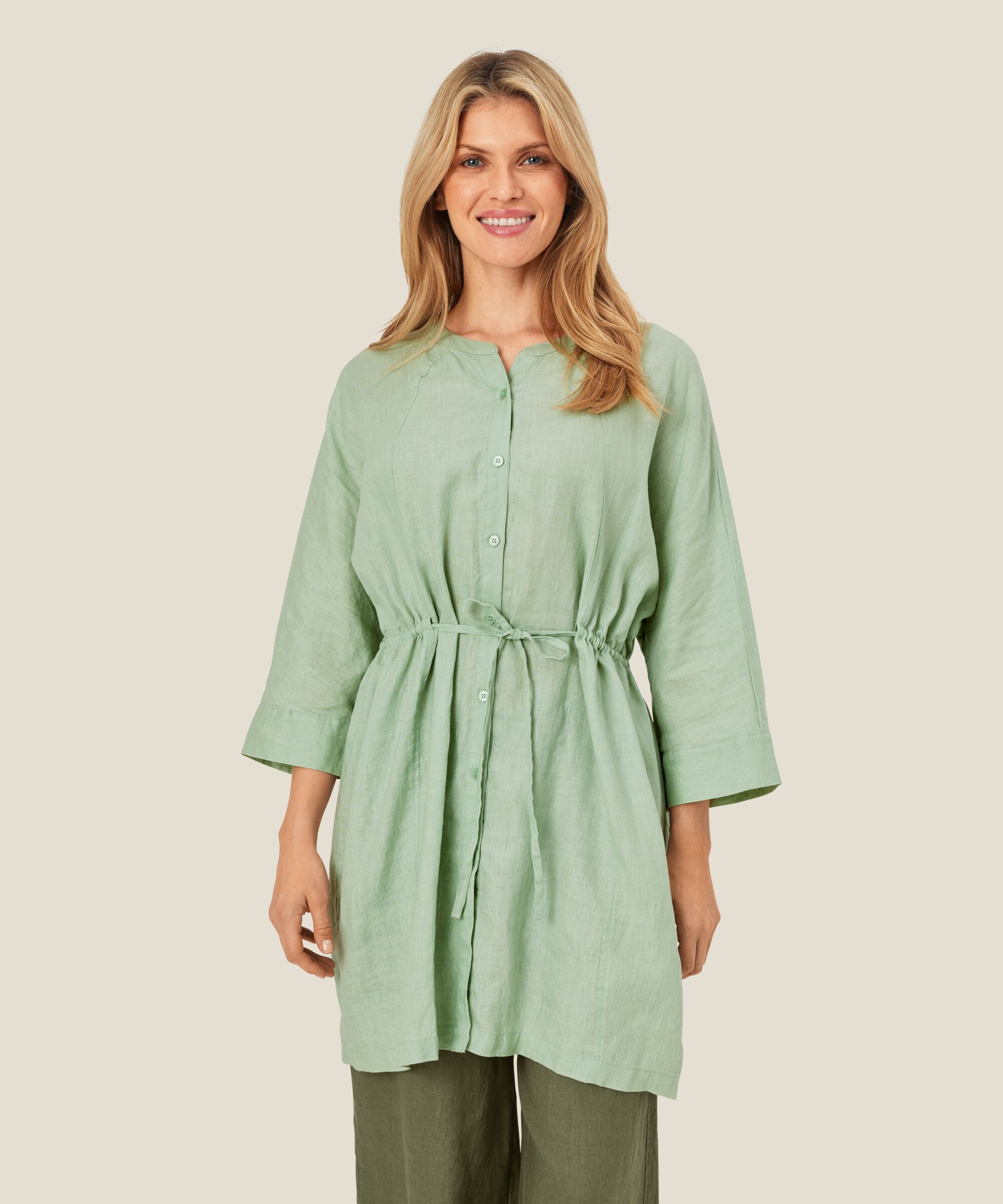 Leinenhemd mit laufender Taille, Frosty Green