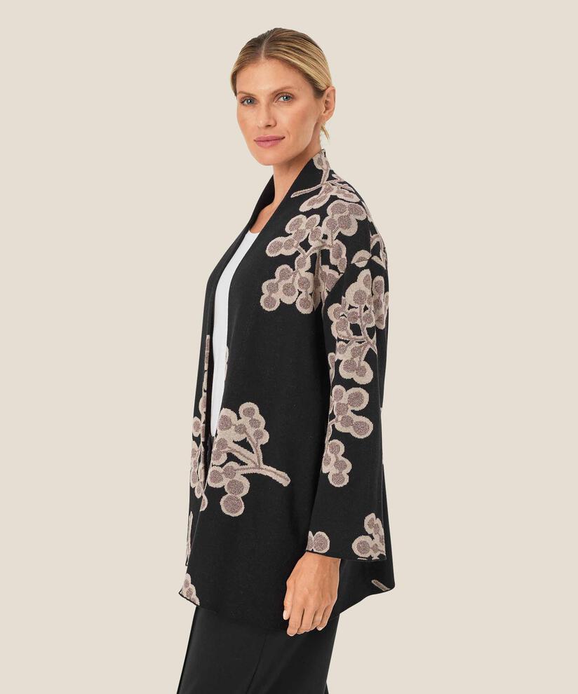 Offener Cardigan mit Blumendruck, Black