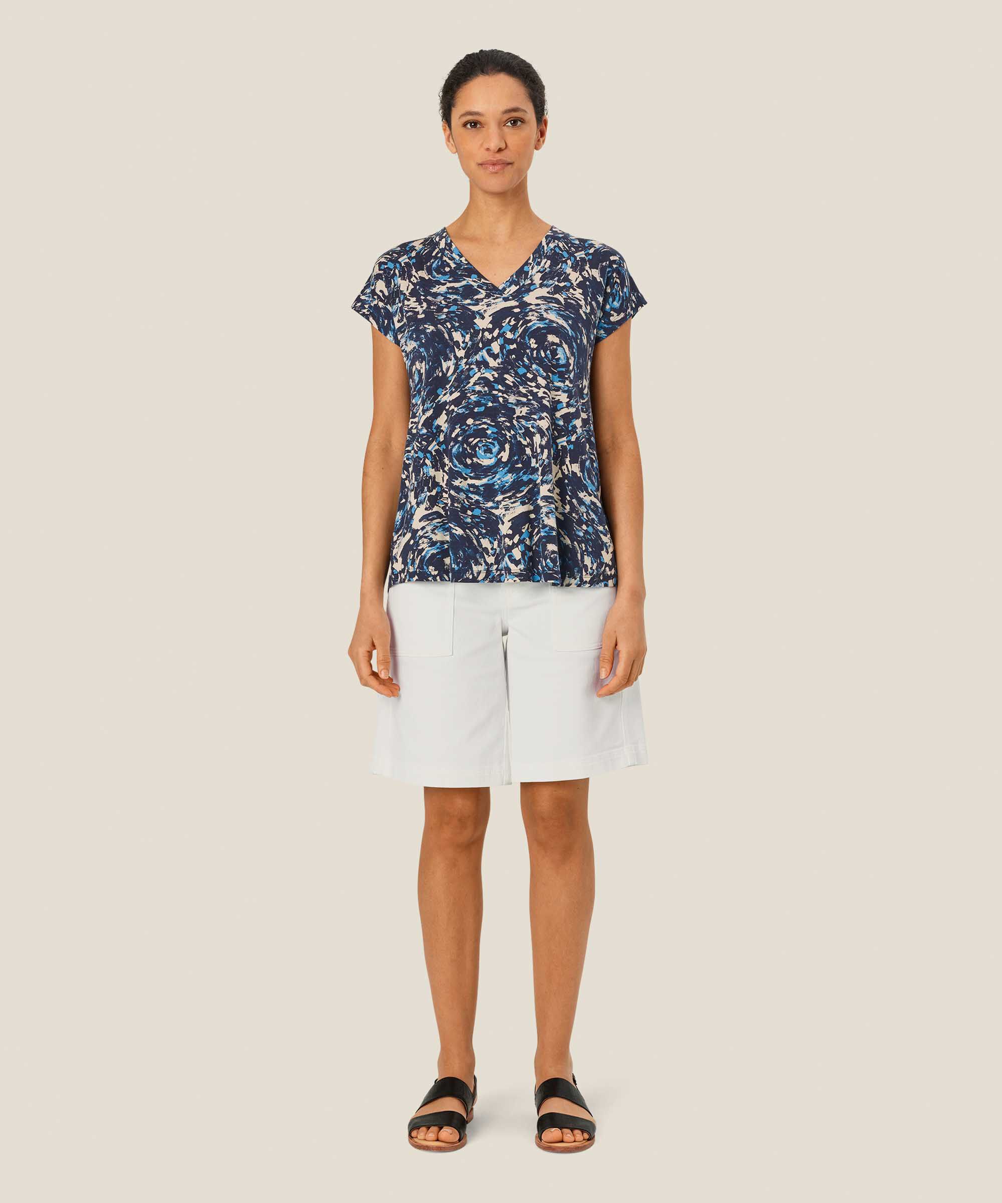 Bedrucktes T-shirt Mit V-ausschnitt, Cendre Blue