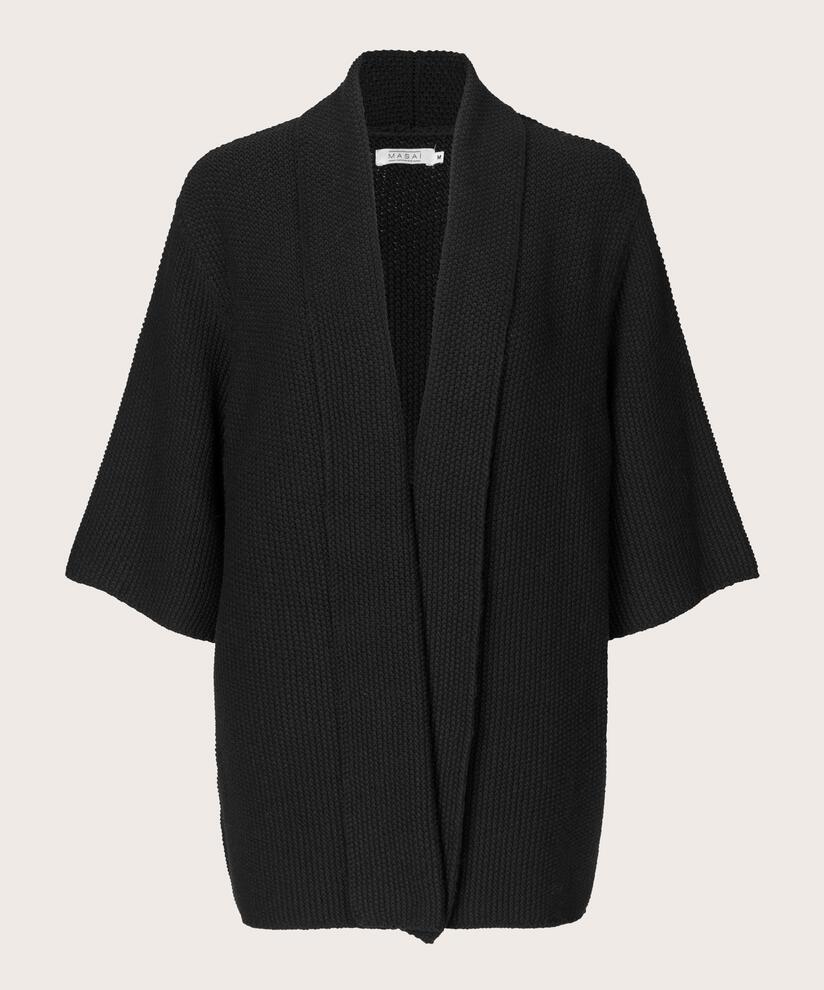 Baumwoll-Cardigan mit 1/2 Ärmeln, Black