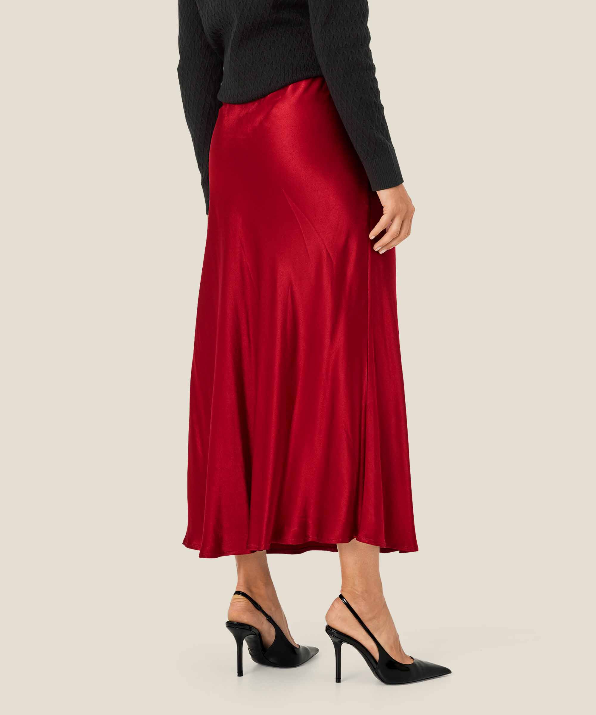 Satinrock mit schmalem Gummizug in der Taille, Red Dahlia