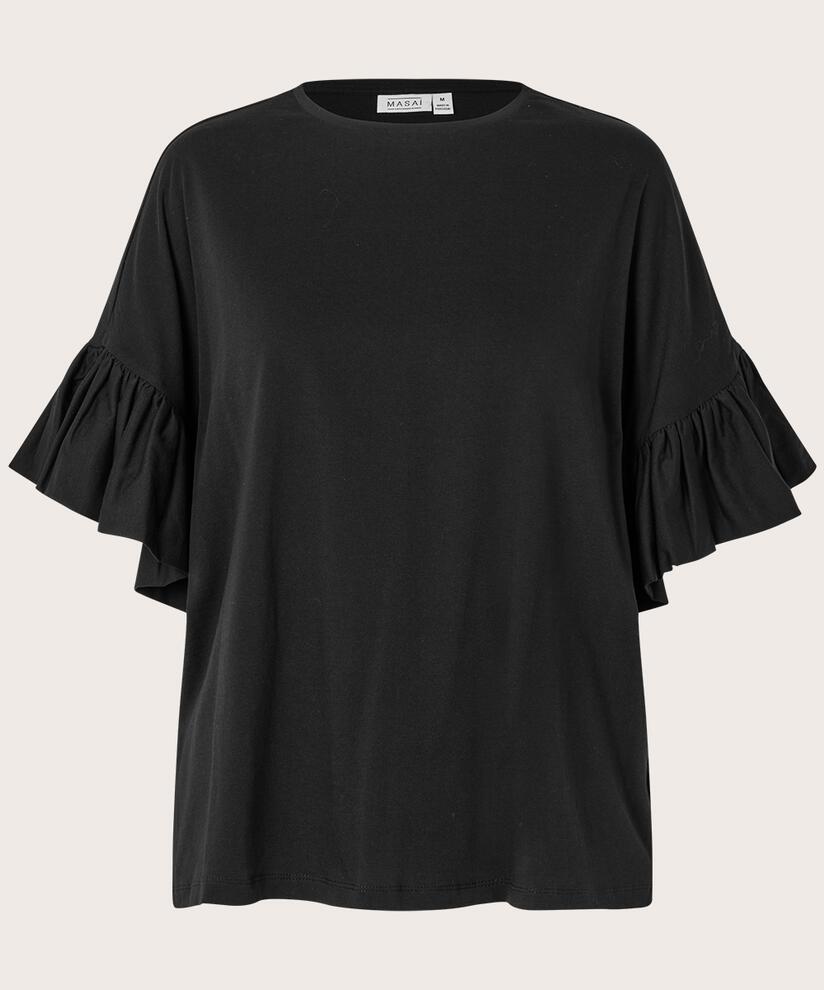 T-Shirt mit Rüschenärmeln, Black