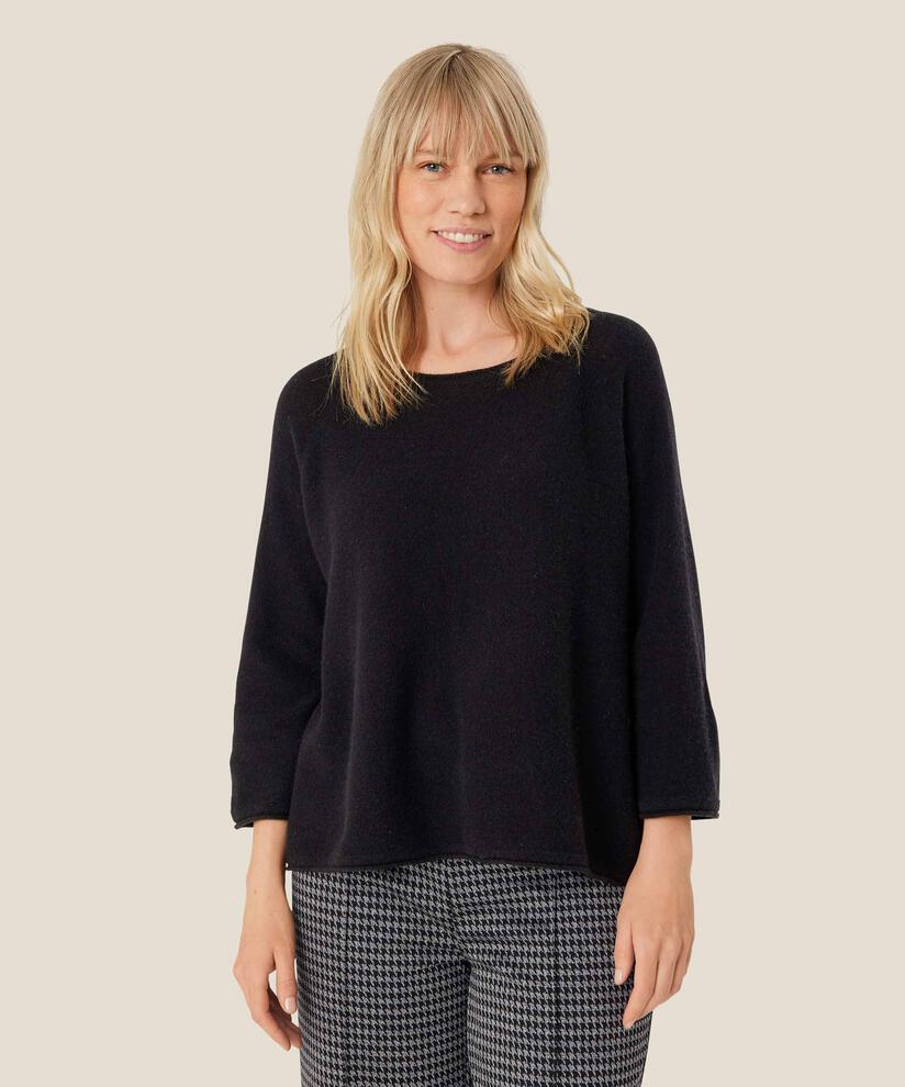 Wollstrickpullover mit 3/4-Ärmeln, Black