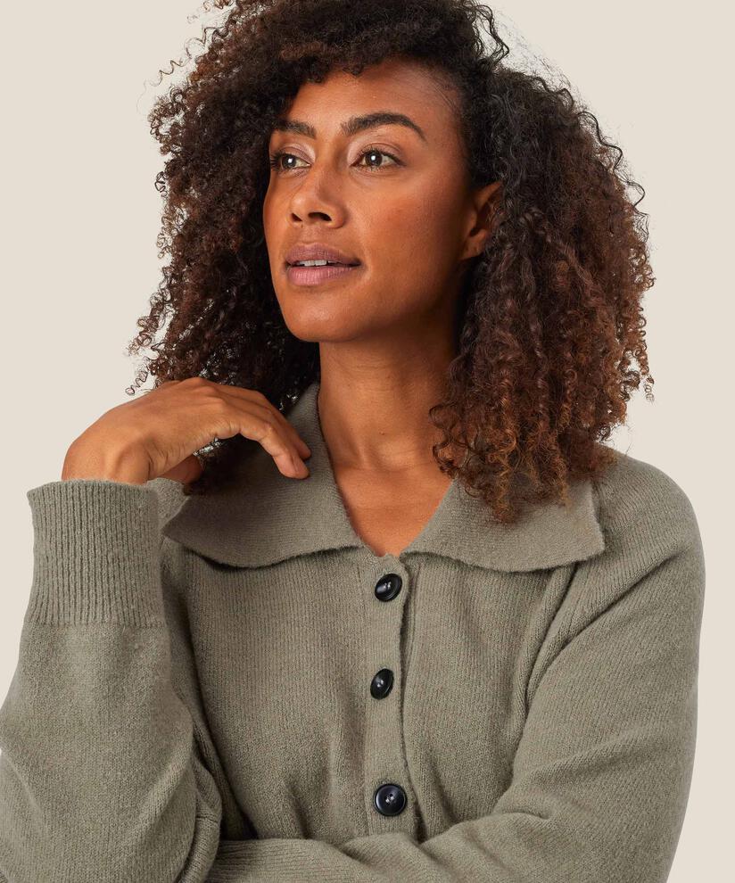 Strickpullover mit Kragen und Knöpfen, Vetiver