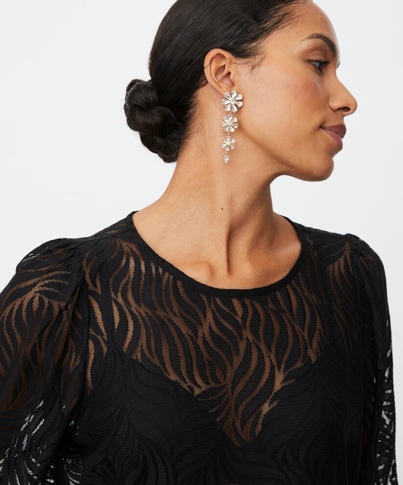 Jersey-Spitzenbluse mit Schößchensaum, Black