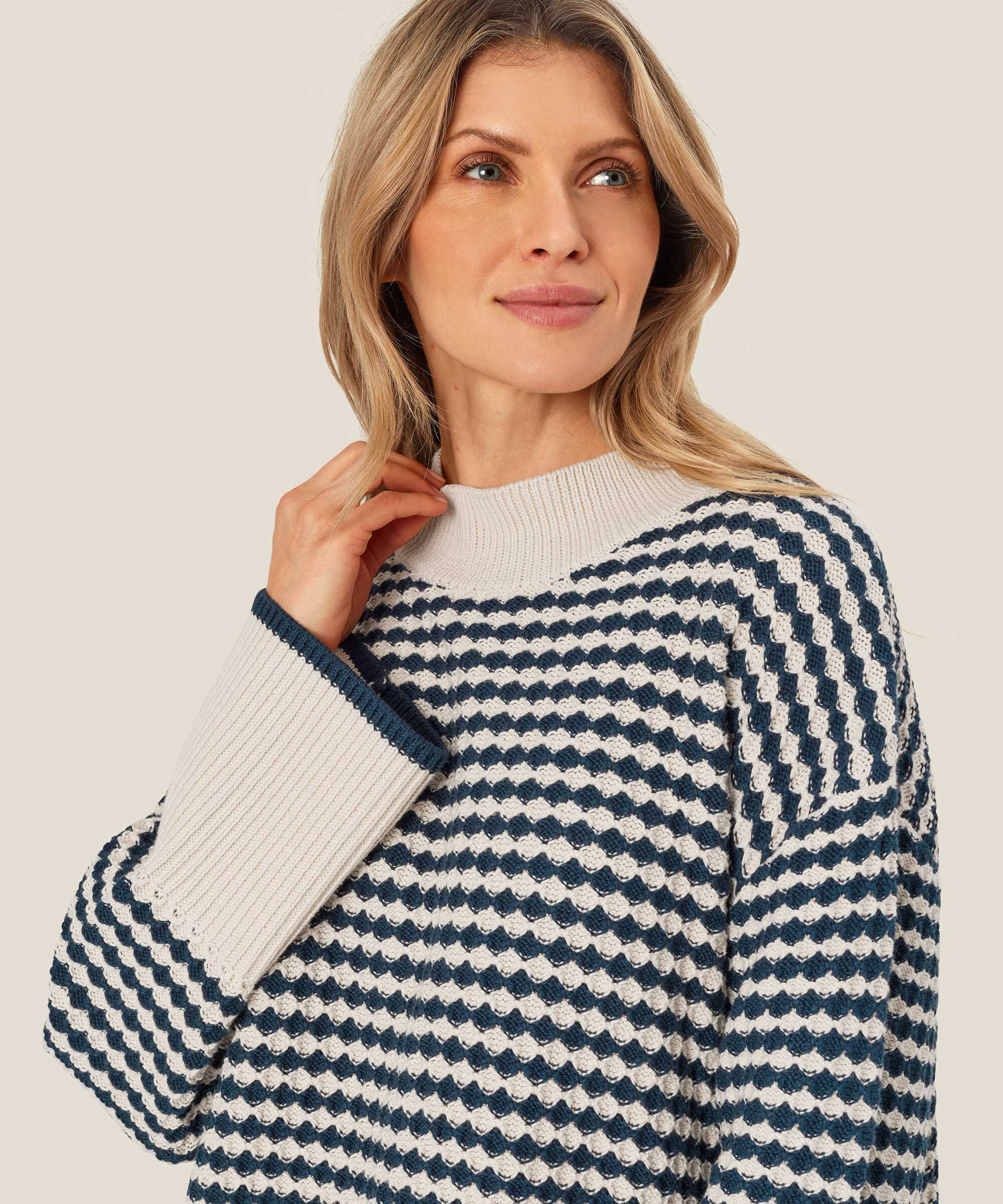 Hochgeschlossener Strickpullover aus Baumwolle, Mood Indigo