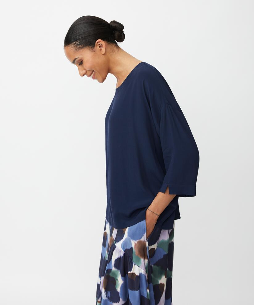 Viskosebluse Mit 3/4 Ärmeln, Navy Blazer