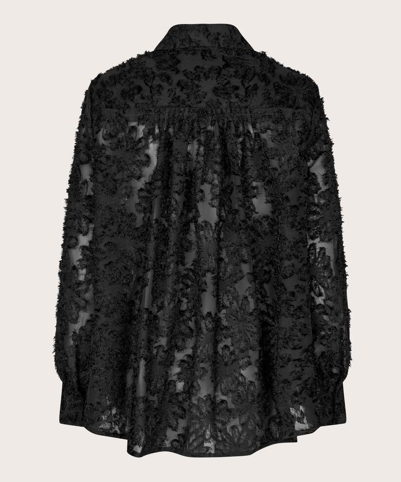 transparentes Hemd mit eingewebten Blumen, Black