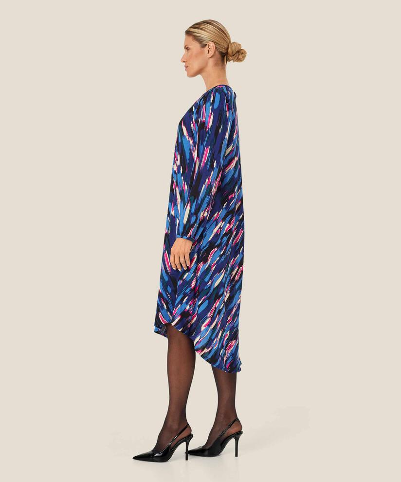 Bedrucktes Viskosekleid mit Rundhalsausschnitt, Federal Blue