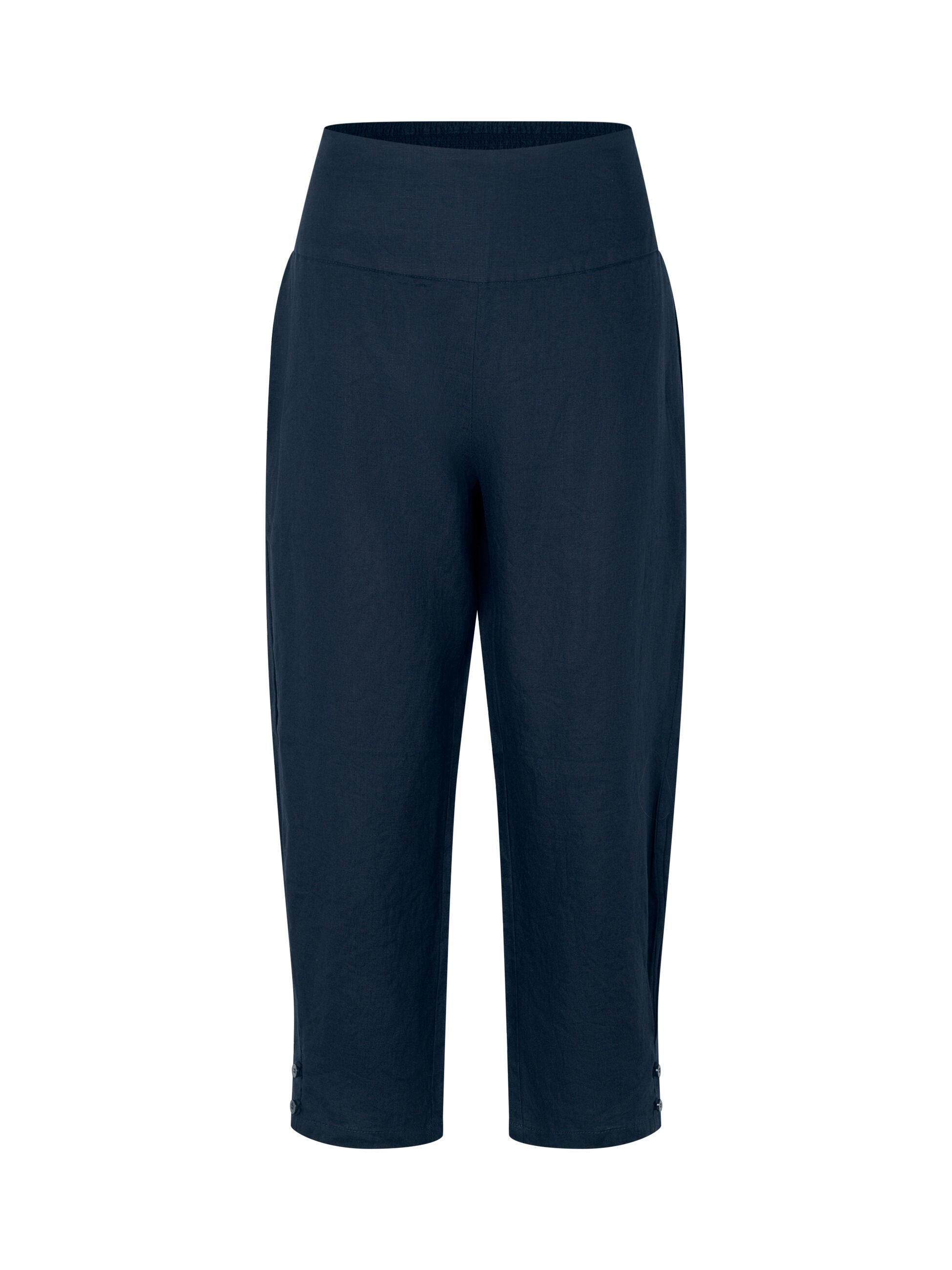 Leinenhose Mit Breitem, Gesmoktem Gummizug Hinten Und Knopfdetail, Navy