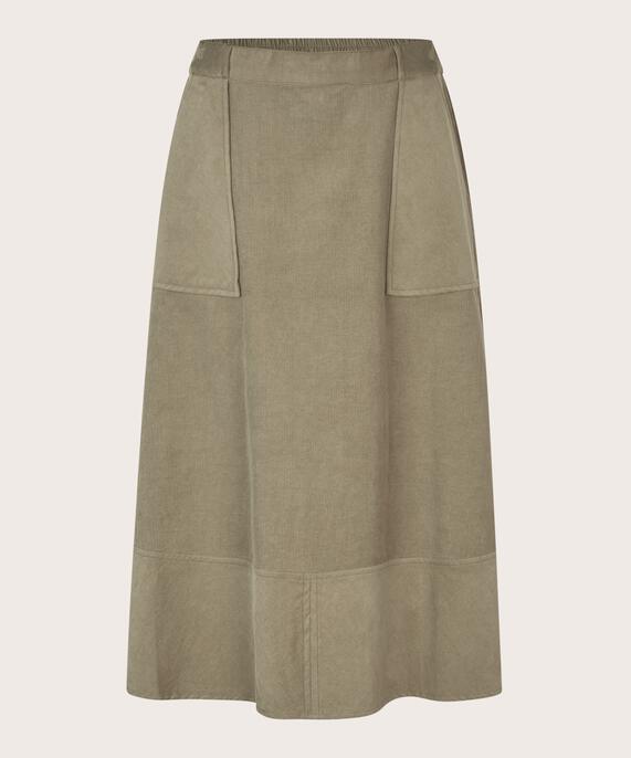 Samtrock mit Gummizug hinten, Vetiver
