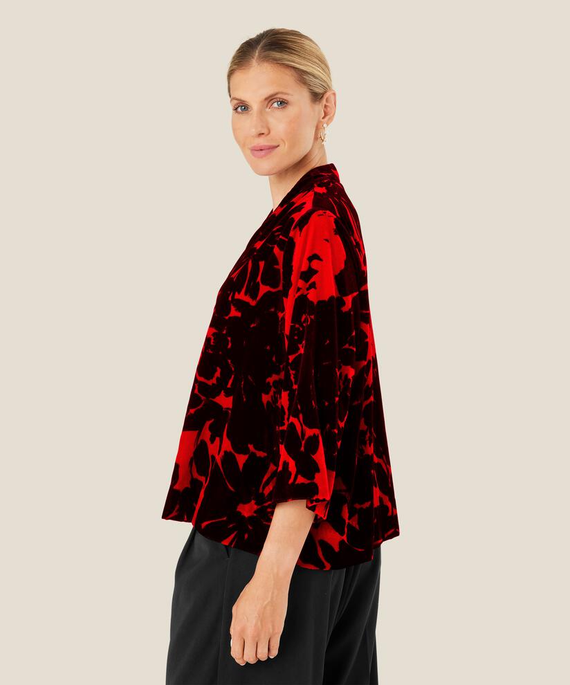 Veloursbluse mit V-Ausschnitt, Scarlet Sage