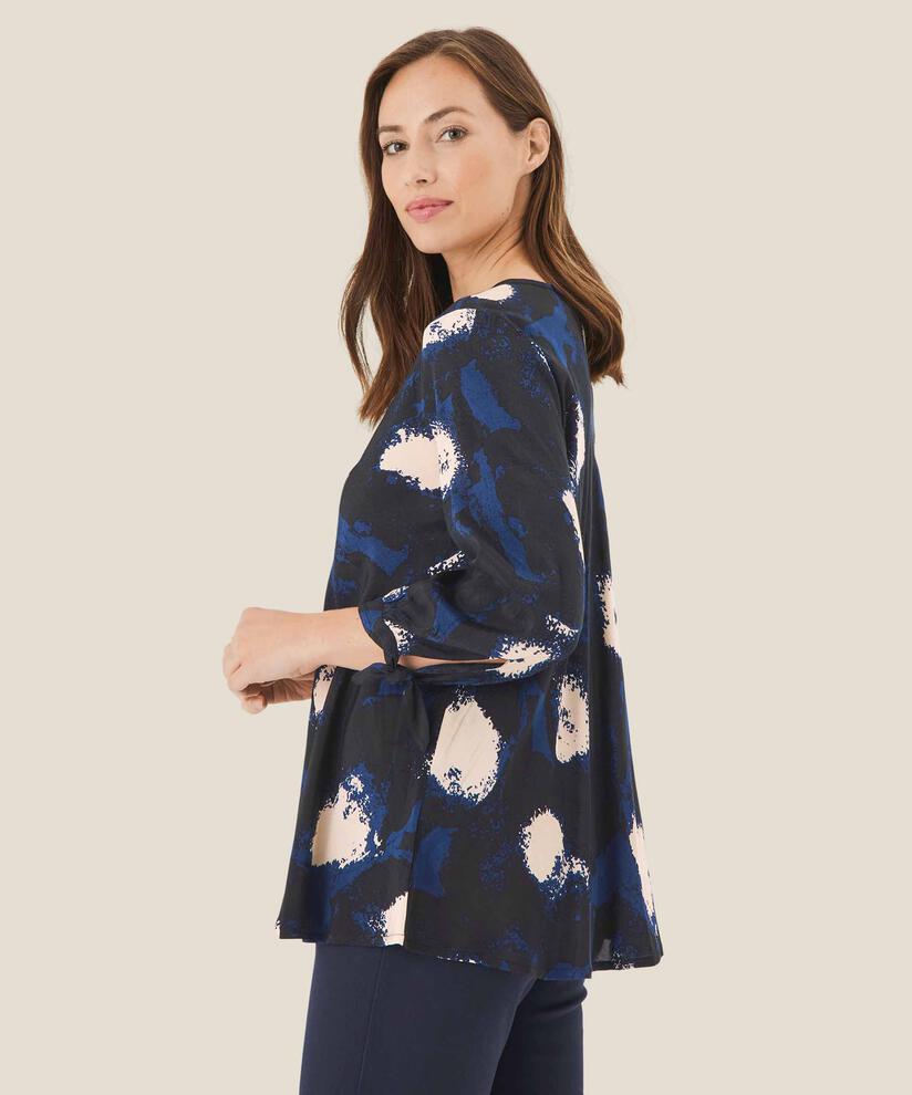 Viskosebluse mit V-Ausschnitt, Maritime Blue