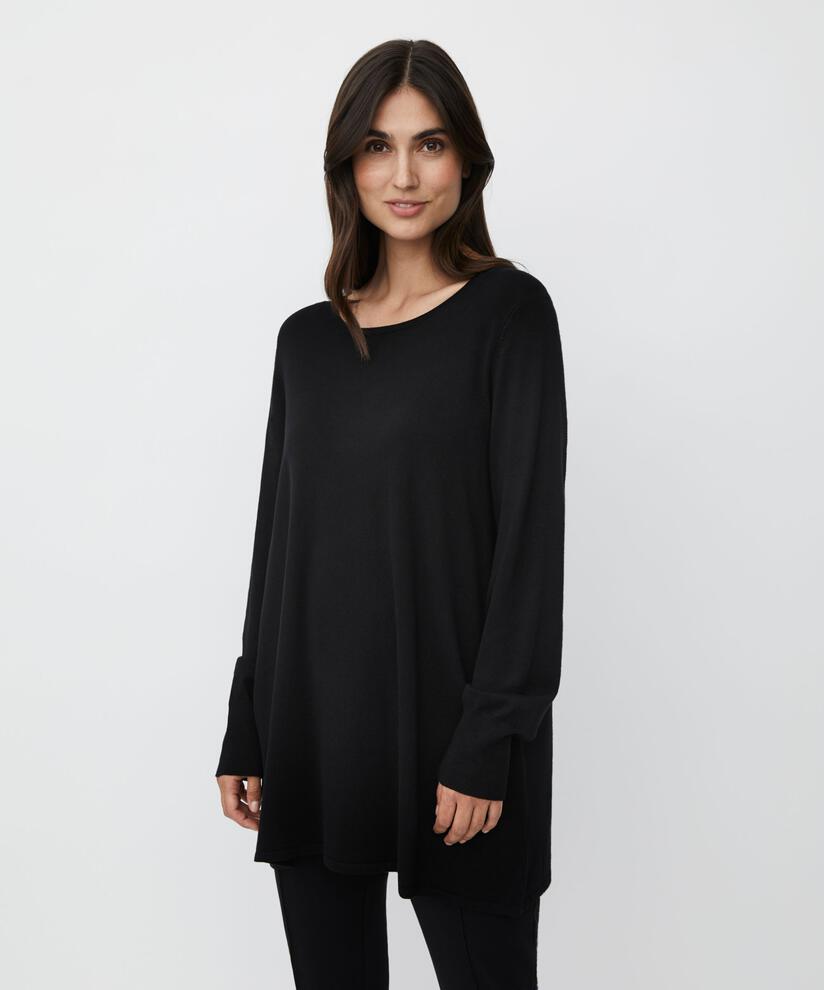 langärmliger Rundhals-Strickpullover, Black