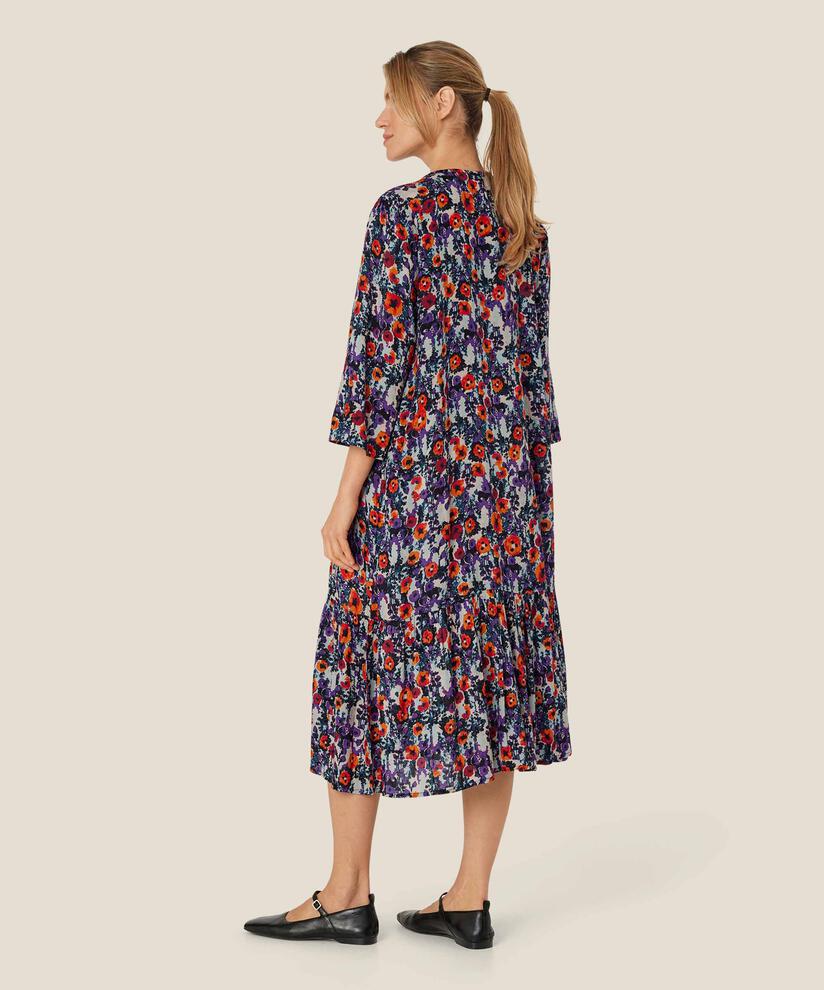 Geblümtes Viskosekleid mit Bindebändern und Eingrifftaschen, Meadow Violet