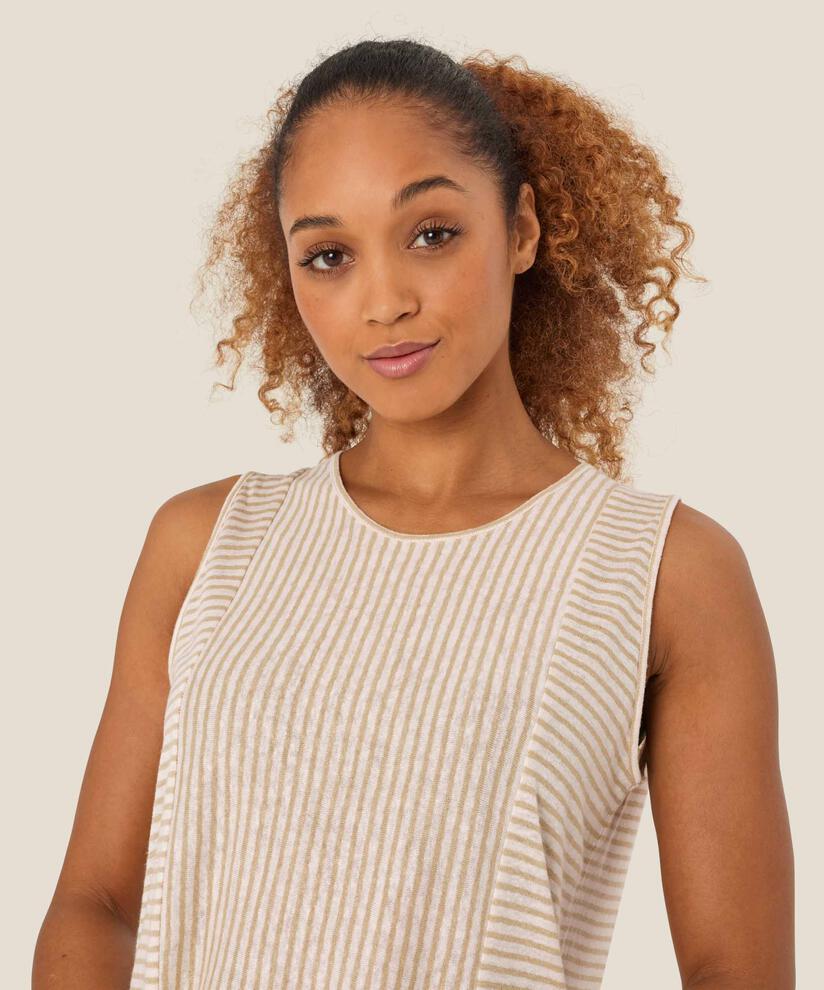 Gestreiftes Jersey-Top aus Leinenmischung, Pale Khaki