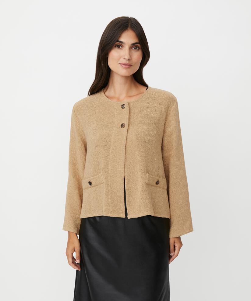Bouclé-Jacke mit Taschen und goldenen Knöpfen, Travertine
