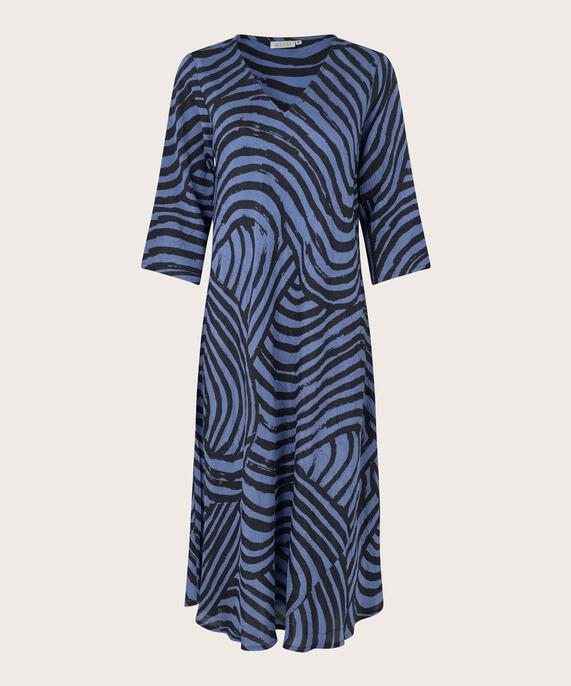 bedrucktes Viskosekleid mit V-Ausschnitt, Bijou Blue