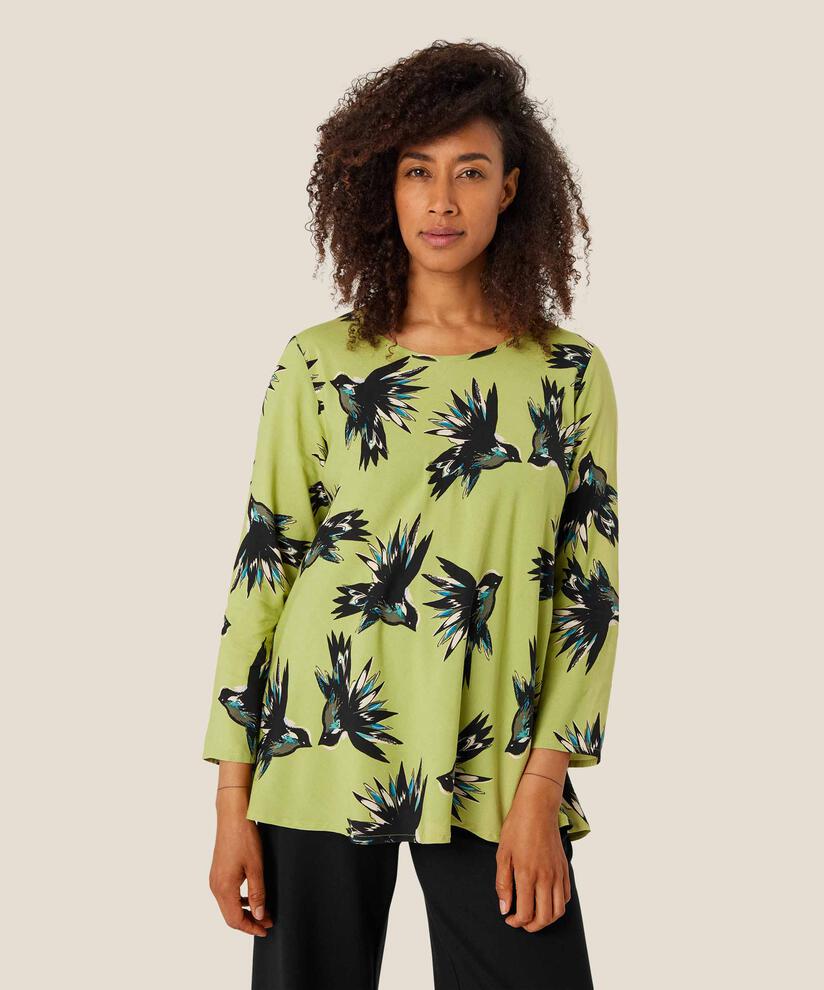 Bedruckte Viskosebluse mit Rundhalsausschnitt, Fern