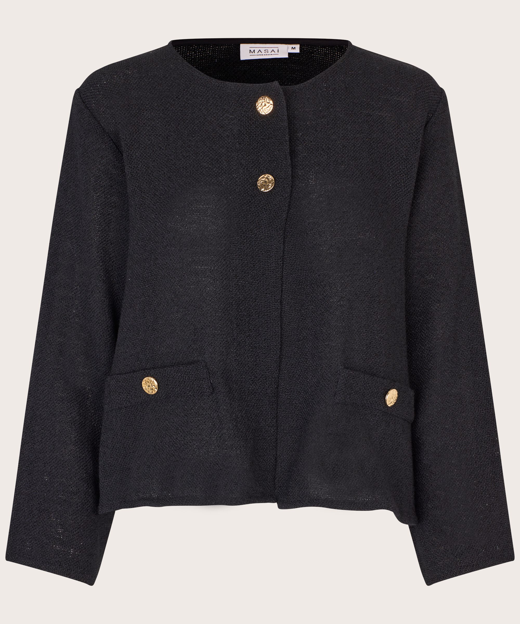 Bouclé-Jacke mit Taschen und goldenen Knöpfen, Black
