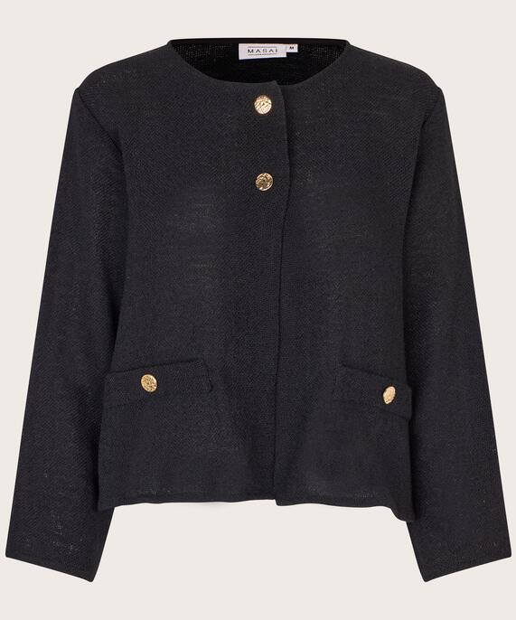 Bouclé-Jacke mit Taschen und goldenen Knöpfen, Black