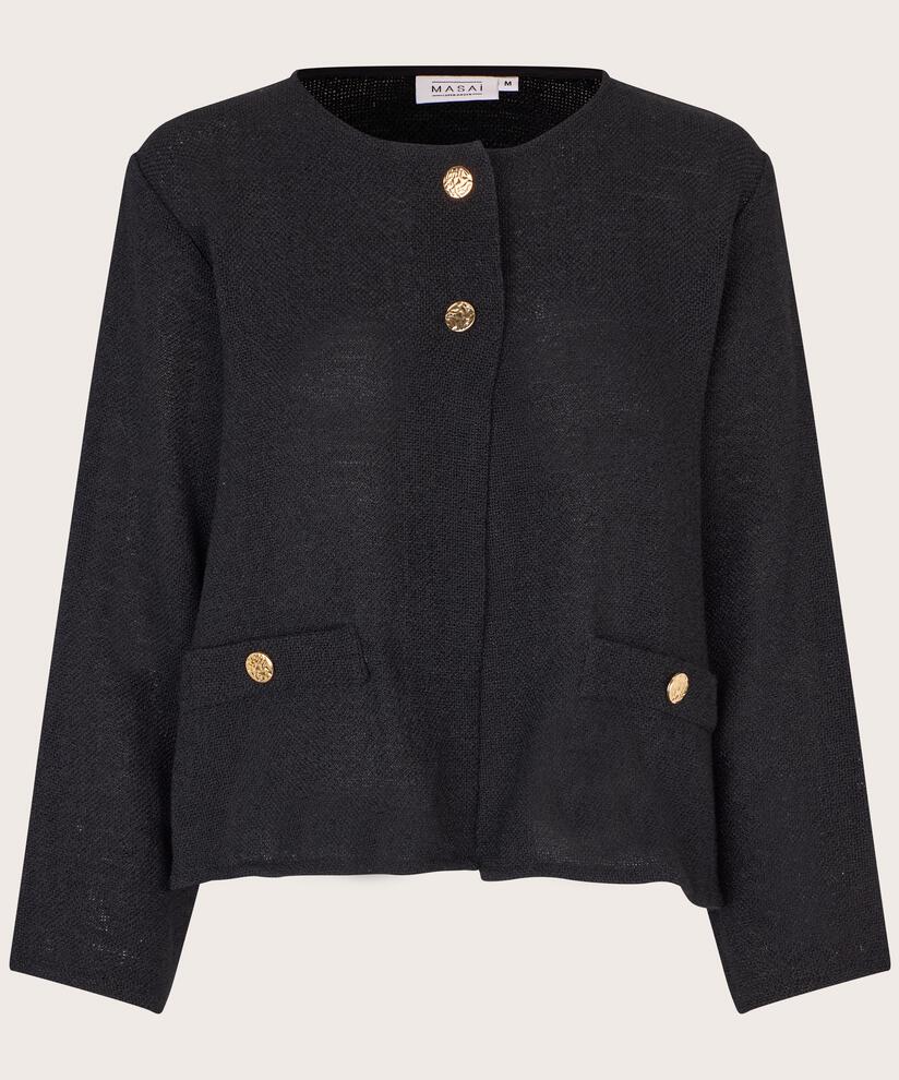 Bouclé-Jacke mit Taschen und goldenen Knöpfen, Black
