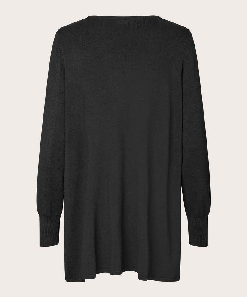 langärmliger Rundhals-Strickpullover, Black